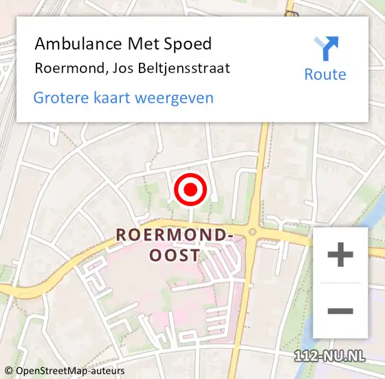 Locatie op kaart van de 112 melding: Ambulance Met Spoed Naar Roermond, Jos Beltjensstraat op 19 mei 2019 21:25