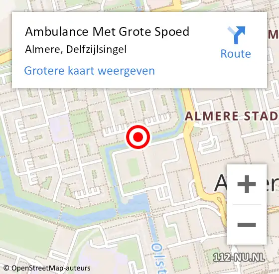 Locatie op kaart van de 112 melding: Ambulance Met Grote Spoed Naar Almere, Delfzijlsingel op 19 mei 2019 21:49