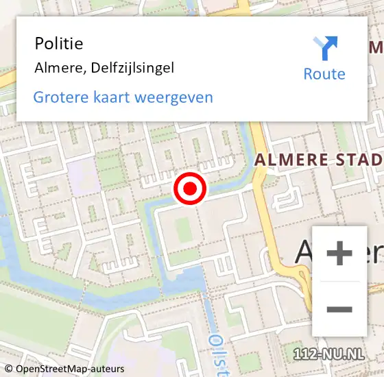 Locatie op kaart van de 112 melding: Politie Almere, Delfzijlsingel op 19 mei 2019 22:22