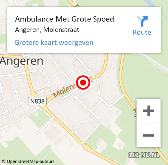 Locatie op kaart van de 112 melding: Ambulance Met Grote Spoed Naar Angeren, Molenstraat op 20 mei 2019 00:24
