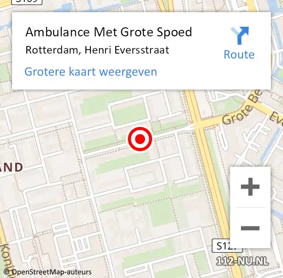 Locatie op kaart van de 112 melding: Ambulance Met Grote Spoed Naar Rotterdam, Henri Eversstraat op 20 mei 2019 05:53