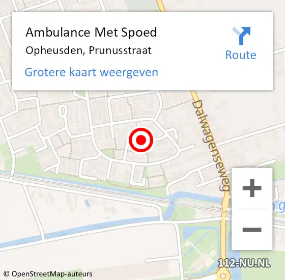Locatie op kaart van de 112 melding: Ambulance Met Spoed Naar Opheusden, Prunusstraat op 20 mei 2019 07:37