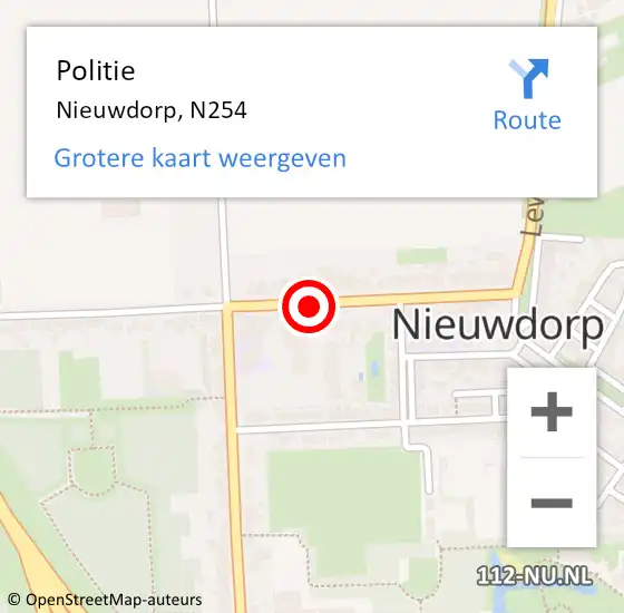 Locatie op kaart van de 112 melding: Politie Nieuwdorp, N254 op 20 mei 2019 08:02