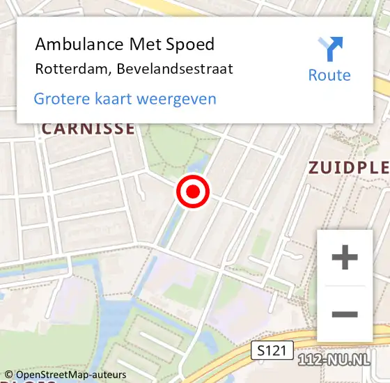 Locatie op kaart van de 112 melding: Ambulance Met Spoed Naar Rotterdam, Bevelandsestraat op 20 mei 2019 10:12