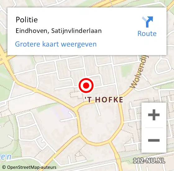 Locatie op kaart van de 112 melding: Politie Eindhoven, Satijnvlinderlaan op 20 mei 2019 13:39