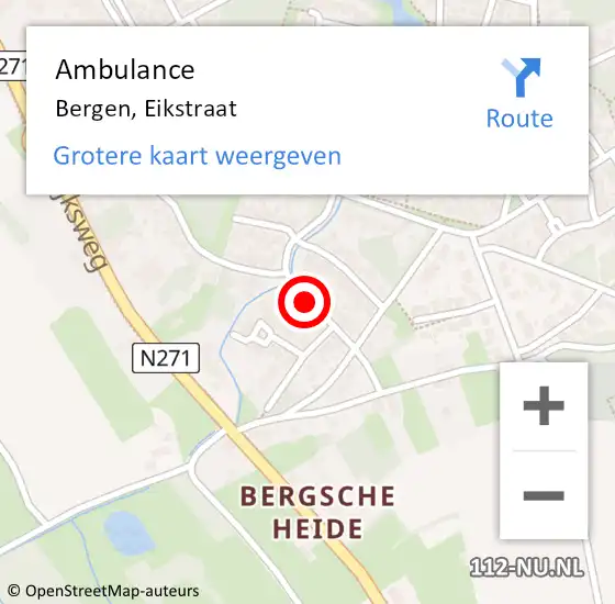 Locatie op kaart van de 112 melding: Ambulance Bergen, Eikstraat op 20 mei 2019 15:05