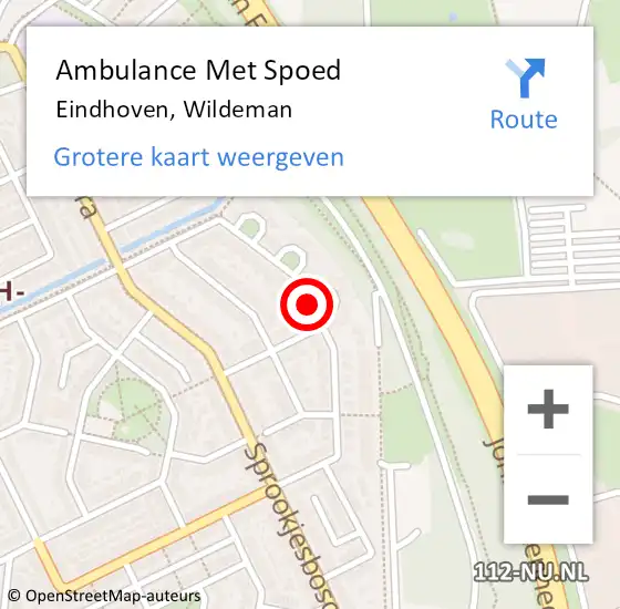 Locatie op kaart van de 112 melding: Ambulance Met Spoed Naar Eindhoven, Wildeman op 20 mei 2019 15:37