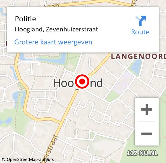 Locatie op kaart van de 112 melding: Politie Hoogland, Zevenhuizerstraat op 20 mei 2019 17:13