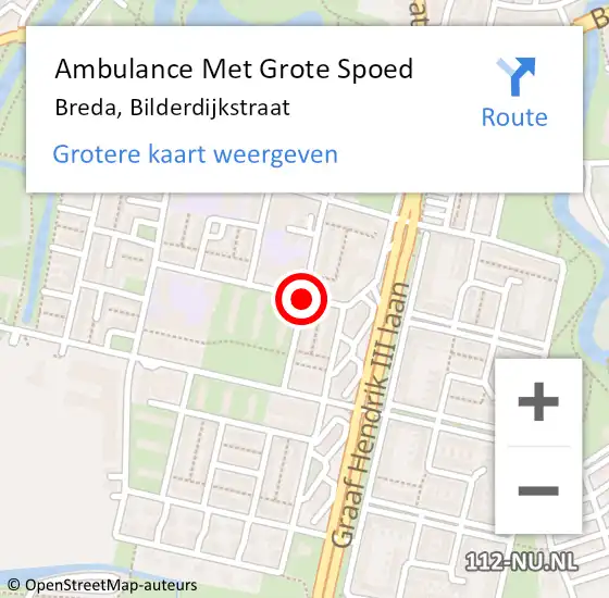 Locatie op kaart van de 112 melding: Ambulance Met Grote Spoed Naar Breda, Bilderdijkstraat op 20 mei 2019 21:12