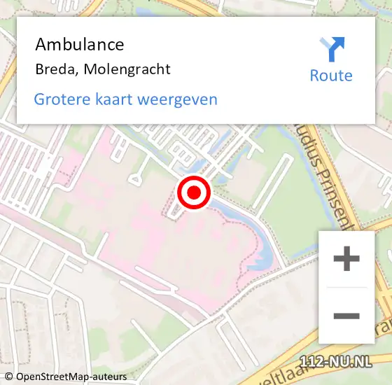 Locatie op kaart van de 112 melding: Ambulance Breda, Molengracht op 21 mei 2019 12:44