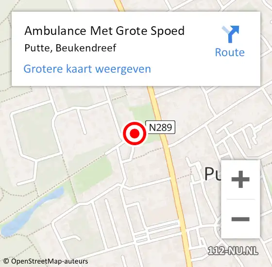 Locatie op kaart van de 112 melding: Ambulance Met Grote Spoed Naar Putte, Beukendreef op 21 mei 2019 13:54