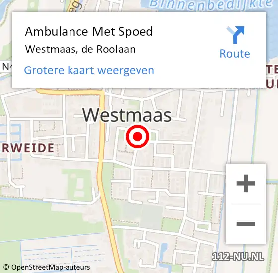 Locatie op kaart van de 112 melding: Ambulance Met Spoed Naar Westmaas, De Roolaan op 21 mei 2019 19:30