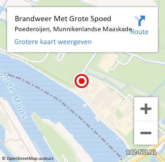 Locatie op kaart van de 112 melding: Brandweer Met Grote Spoed Naar Poederoijen, Munnikenlandse Maaskade op 21 mei 2019 22:48