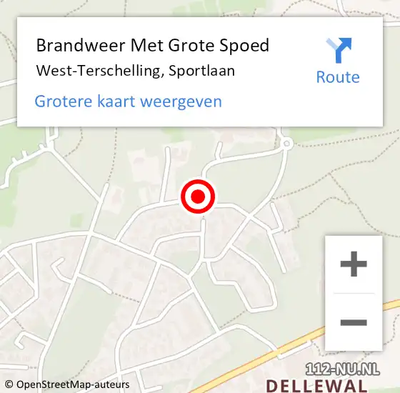 Locatie op kaart van de 112 melding: Brandweer Met Grote Spoed Naar West-Terschelling, Sportlaan op 22 mei 2019 01:16