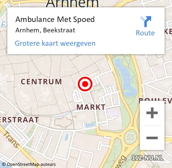 Locatie op kaart van de 112 melding: Ambulance Met Spoed Naar Arnhem, Beekstraat op 22 mei 2019 02:04