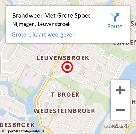 Locatie op kaart van de 112 melding: Brandweer Met Grote Spoed Naar Nijmegen, Leuvensbroek op 22 mei 2019 04:31