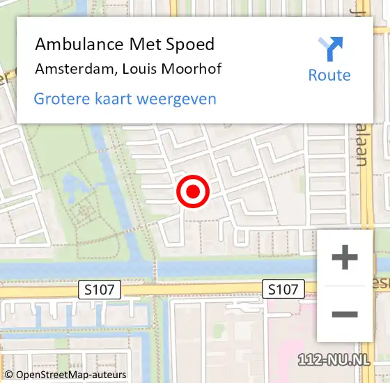 Locatie op kaart van de 112 melding: Ambulance Met Spoed Naar Amsterdam, Louis Moorhof op 22 mei 2019 09:05