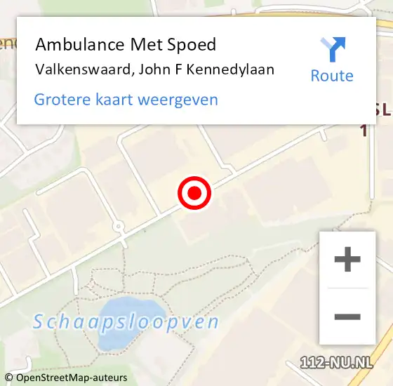 Locatie op kaart van de 112 melding: Ambulance Met Spoed Naar Valkenswaard, John F Kennedylaan op 22 mei 2019 12:49