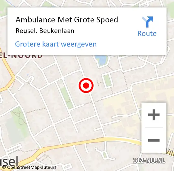 Locatie op kaart van de 112 melding: Ambulance Met Grote Spoed Naar Reusel, Beukenlaan op 22 mei 2019 13:36