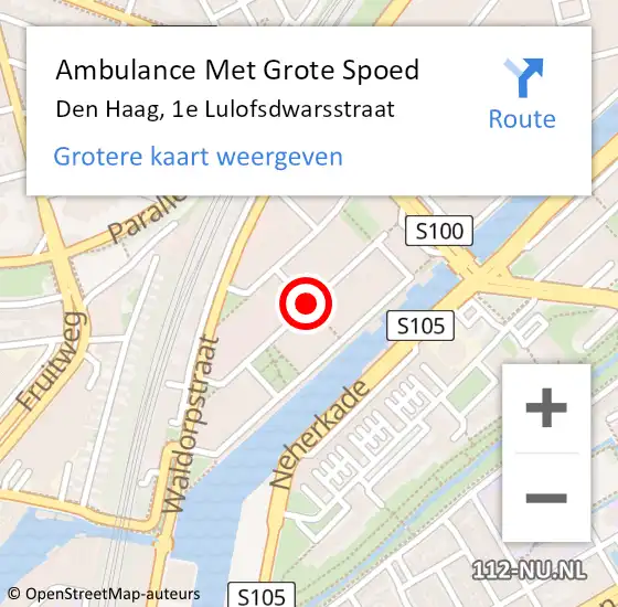 Locatie op kaart van de 112 melding: Ambulance Met Grote Spoed Naar Den Haag, 1e Lulofsdwarsstraat op 22 mei 2019 16:31