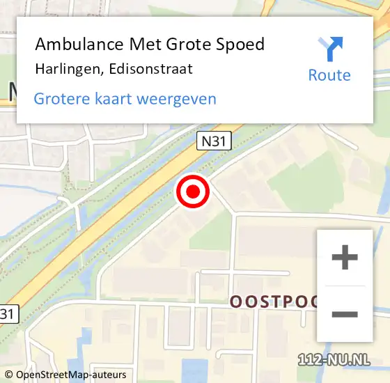 Locatie op kaart van de 112 melding: Ambulance Met Grote Spoed Naar Harlingen, Edisonstraat op 22 mei 2019 19:49