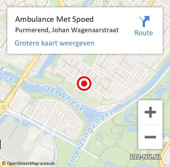 Locatie op kaart van de 112 melding: Ambulance Met Spoed Naar Purmerend, Johan Wagenaarstraat op 23 mei 2019 11:07