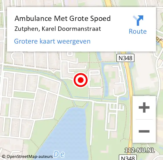 Locatie op kaart van de 112 melding: Ambulance Met Grote Spoed Naar Zutphen, Karel Doormanstraat op 23 mei 2019 11:32