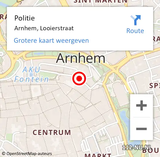 Locatie op kaart van de 112 melding: Politie Arnhem, Looierstraat op 23 mei 2019 16:11