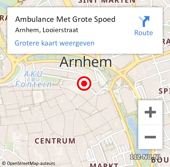 Locatie op kaart van de 112 melding: Ambulance Met Grote Spoed Naar Arnhem, Looierstraat op 23 mei 2019 16:11