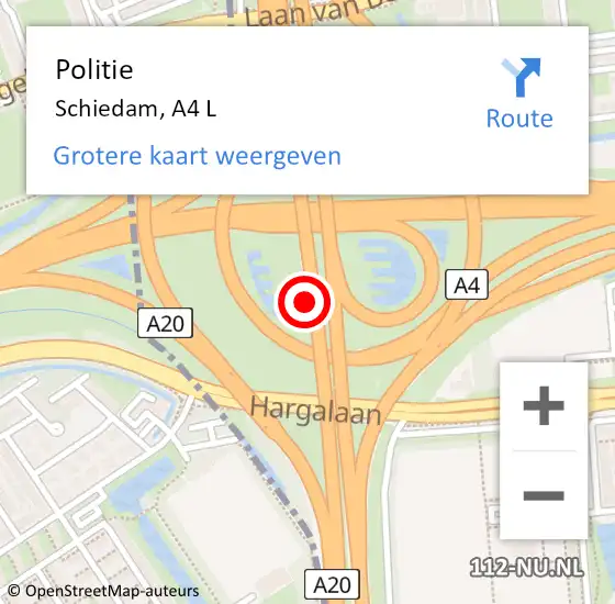 Locatie op kaart van de 112 melding: Politie Schiedam, A4 L op 23 mei 2019 17:16