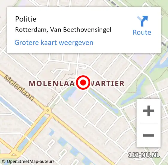 Locatie op kaart van de 112 melding: Politie Rotterdam, Van Beethovensingel op 23 mei 2019 18:42