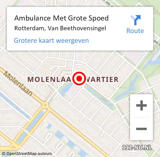 Locatie op kaart van de 112 melding: Ambulance Met Grote Spoed Naar Rotterdam, Van Beethovensingel op 23 mei 2019 18:47
