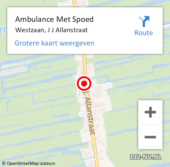 Locatie op kaart van de 112 melding: Ambulance Met Spoed Naar Westzaan, J J Allanstraat op 23 mei 2019 21:06