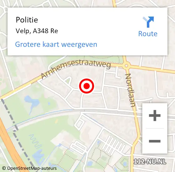 Locatie op kaart van de 112 melding: Politie Velp, A348 Re op 23 mei 2019 21:23