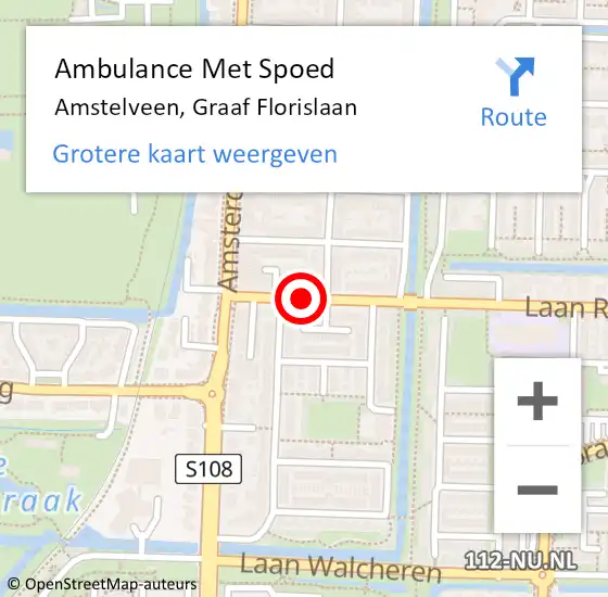 Locatie op kaart van de 112 melding: Ambulance Met Spoed Naar Amstelveen, Graaf Florislaan op 24 mei 2019 02:44