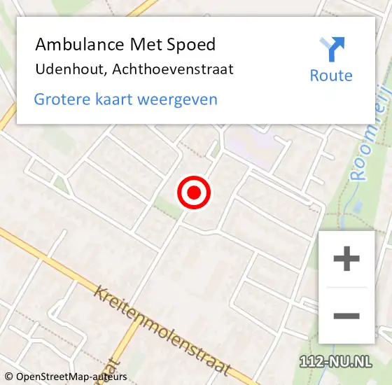 Locatie op kaart van de 112 melding: Ambulance Met Spoed Naar Udenhout, Achthoevenstraat op 24 mei 2019 08:22