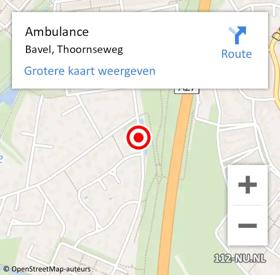 Locatie op kaart van de 112 melding: Ambulance Bavel, Thoornseweg op 24 mei 2019 11:41