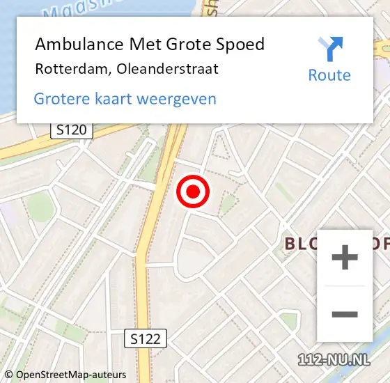 Locatie op kaart van de 112 melding: Ambulance Met Grote Spoed Naar Rotterdam, Oleanderstraat op 24 mei 2019 12:44