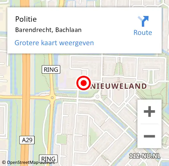 Locatie op kaart van de 112 melding: Politie Barendrecht, Bachlaan op 24 mei 2019 21:11