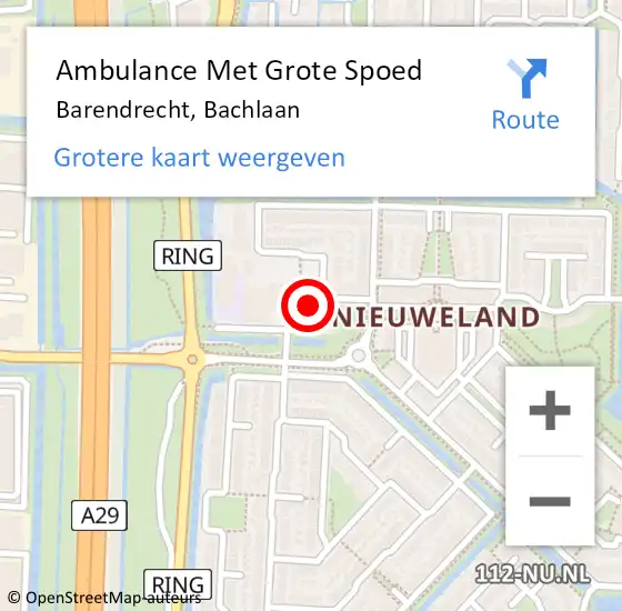 Locatie op kaart van de 112 melding: Ambulance Met Grote Spoed Naar Barendrecht, Bachlaan op 24 mei 2019 21:13