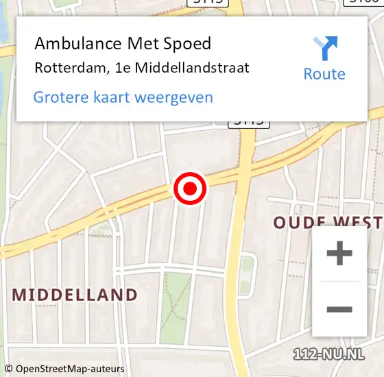 Locatie op kaart van de 112 melding: Ambulance Met Spoed Naar Rotterdam, 1e Middellandstraat op 25 mei 2019 00:25