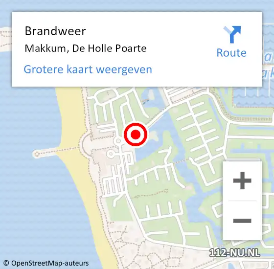 Locatie op kaart van de 112 melding: Brandweer Makkum, De Holle Poarte op 25 mei 2019 01:29