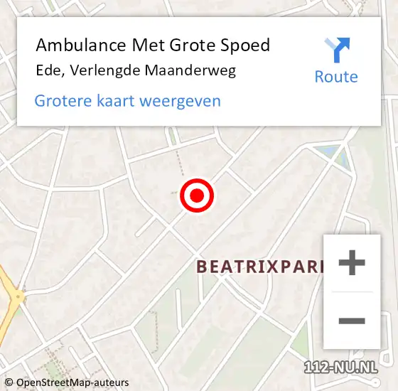 Locatie op kaart van de 112 melding: Ambulance Met Grote Spoed Naar Ede, Verlengde Maanderweg op 25 mei 2019 01:32