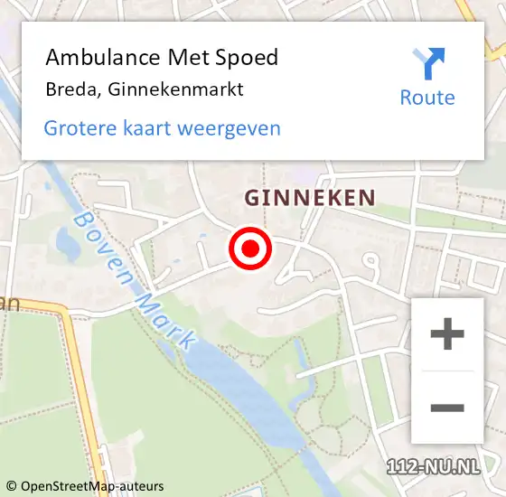 Locatie op kaart van de 112 melding: Ambulance Met Spoed Naar Breda, Ginnekenmarkt op 25 mei 2019 09:55