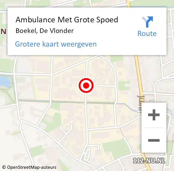 Locatie op kaart van de 112 melding: Ambulance Met Grote Spoed Naar Boekel, De Vlonder op 25 mei 2019 10:19