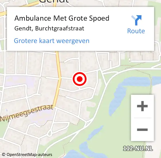 Locatie op kaart van de 112 melding: Ambulance Met Grote Spoed Naar Gendt, Burchtgraafstraat op 25 mei 2019 10:39