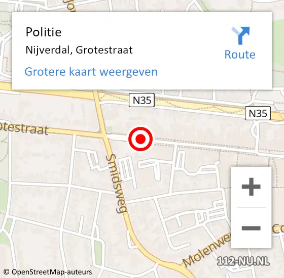 Locatie op kaart van de 112 melding: Politie Nijverdal, Grotestraat op 25 mei 2019 12:22