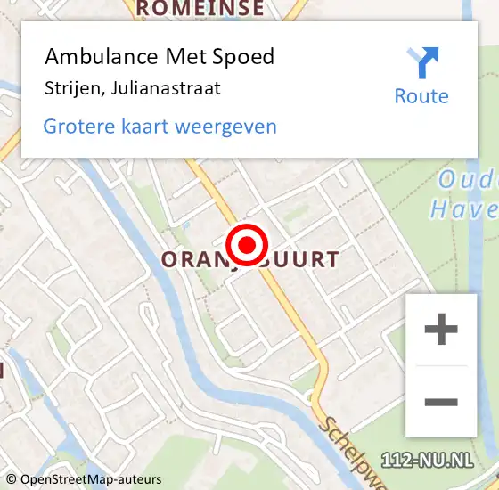 Locatie op kaart van de 112 melding: Ambulance Met Spoed Naar Strijen, Julianastraat op 25 mei 2019 13:45