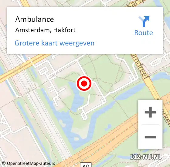 Locatie op kaart van de 112 melding: Ambulance Amsterdam, Hakfort op 25 mei 2019 14:59