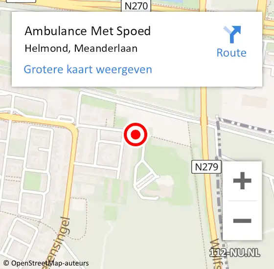 Locatie op kaart van de 112 melding: Ambulance Met Spoed Naar Helmond, Meanderlaan op 25 mei 2019 18:17